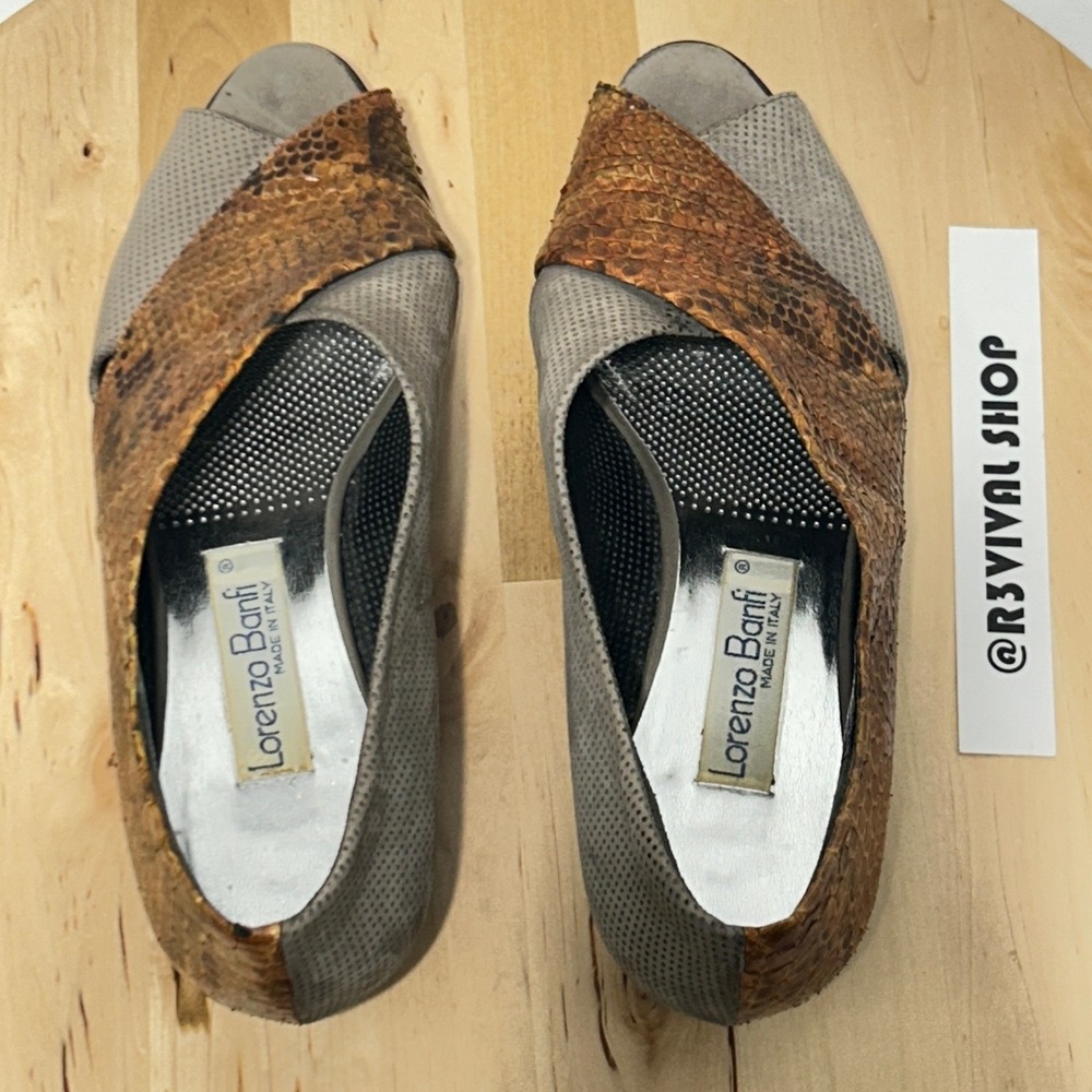 Lorenzo Banfi Open Toe Snake Print Slip On Italian Flats - Size 36.5 & 6 US - Picture 6 of 9